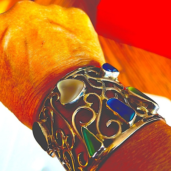AuthenticCharles AlbertSterlingSilverCuffmulticolorSeaGlassContemporaryStunnig🔥 - Picture 9 of 12